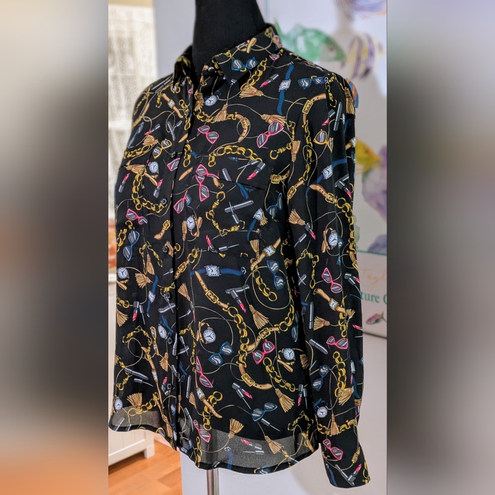 Black Patterned Button-Up Shirt Medium - image 3